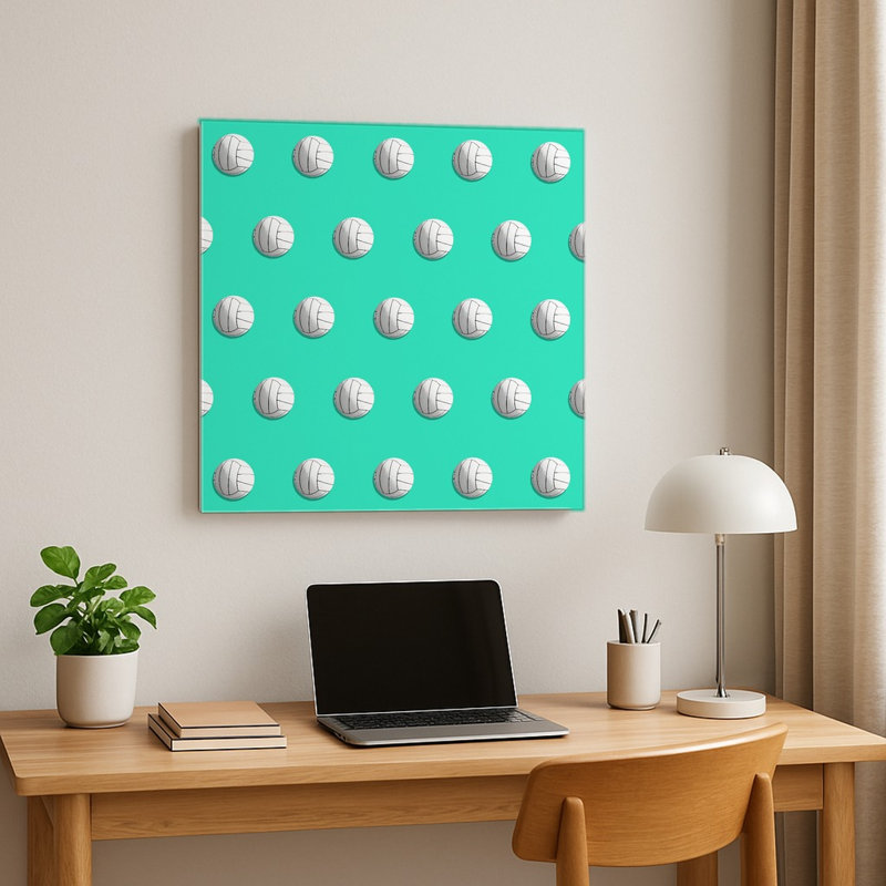 Motif de volley-ball sur fond turquoise — Décoration murale carrée en métal, 8" H x 8" W