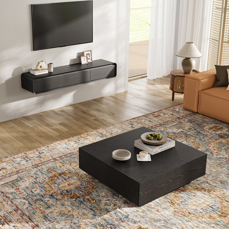 Meuble télé flottant 78,74 po avec table basse carrée 39,37 po Blosse, entièrement assemblé, Noir
