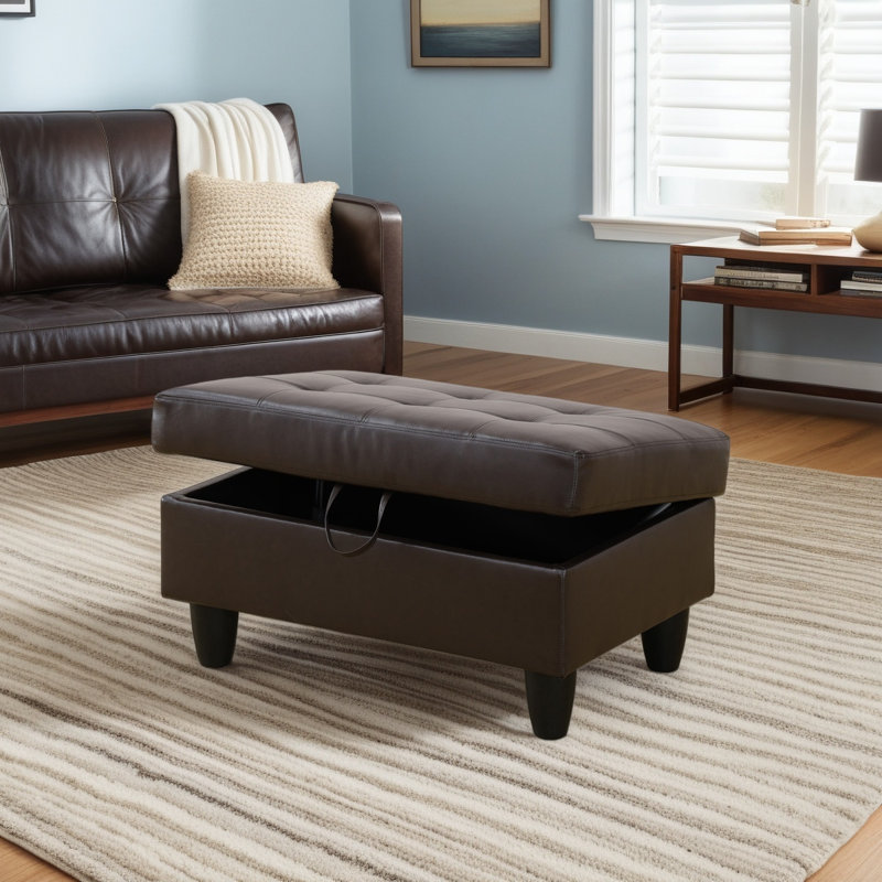 Repose-pieds avec rangement en faux cuir, Marron foncé
