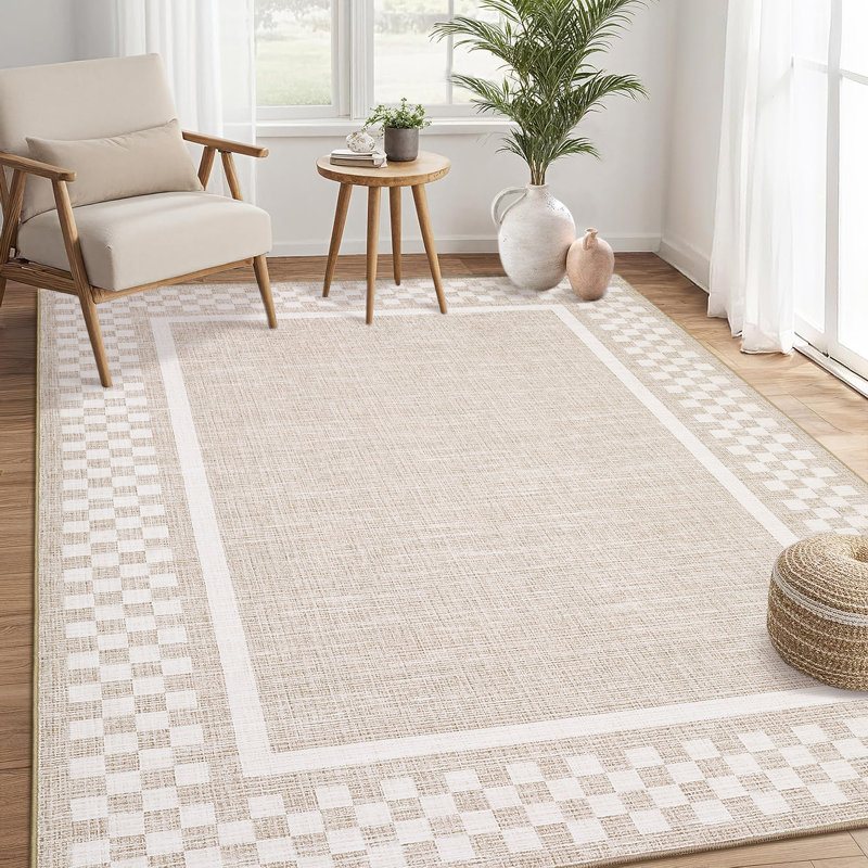 Modern Border Machine Washable Area Rug for Living Room Bedroom Stain Resistant Throw Carpet for Home Decor Office
