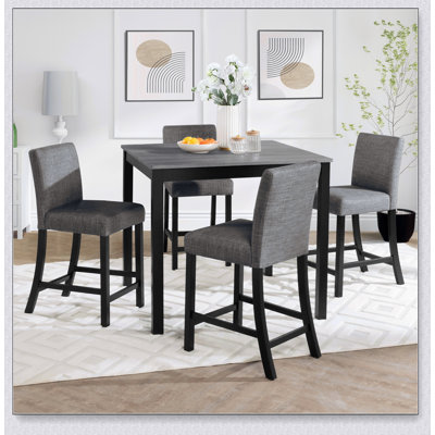 Ensemble de table 5 pièces à hauteur de comptoir avec 4 chaises, ensemble de table à hauteur de comptoir pour 4 avec chaises, ensemble de table à hauteur de comptoir en bois pour la cuisine, la salle à manger, gris clair et noir deux tons