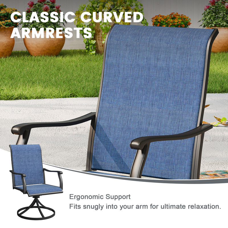 Nectarie Round 8 - Person 54'' L Outdoor Patio Dining Set with 8 Swivel PVC-Coated Polyester Chairs, Black/Blue