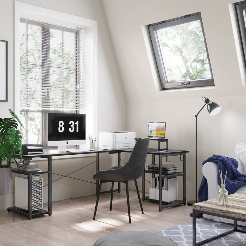 Mottla L-Shaped Computer Desk, Black