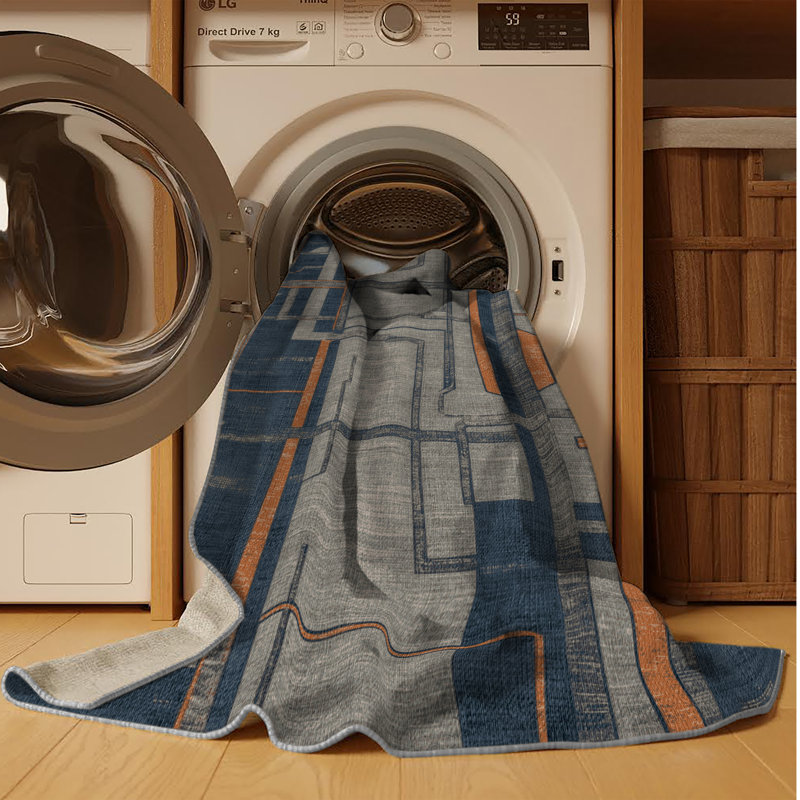 Machine Washable Turkish Grey Area Rug, Round 4'