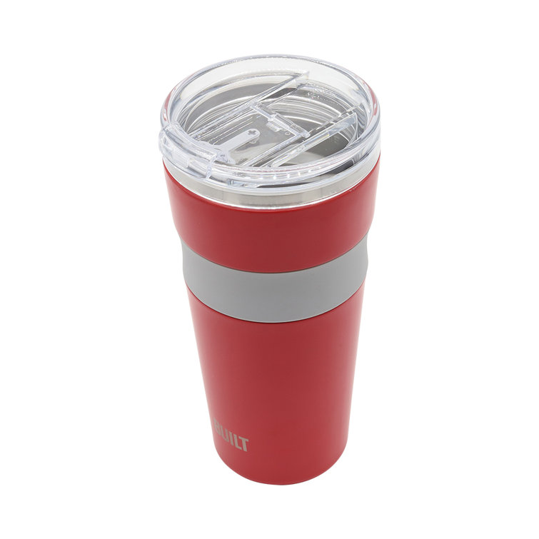 Built 24 Ounce Shasta Double Wall Vacuum Insulated Stainless Steel Coffee and Water Tumbler with Easy to Clean Flip to Open Lid, Red
