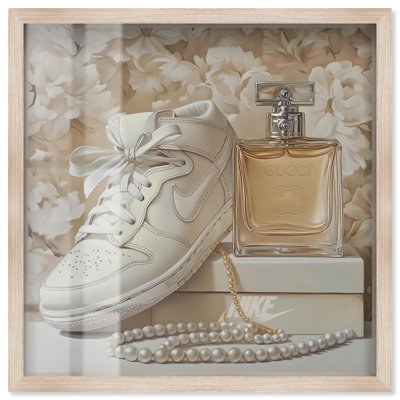 «White Sneakers and Pearls Shadowbox Print» par Art Remedy