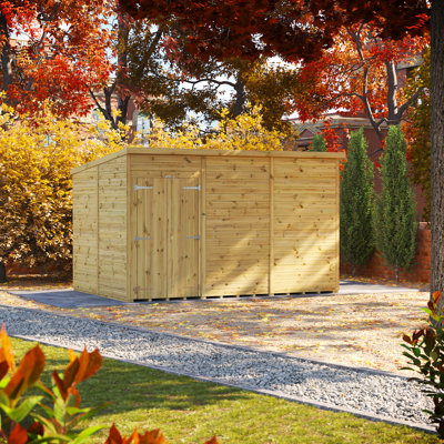 Powersheds 12 x 8ft Premium Pressure Treated Timber Windowless Garden Shed Pent Double Doors