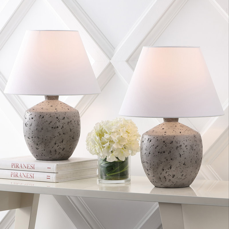 Myron 18" Minimalist Scandinavian Concrete Effect Resin/Iron LED Table Lamp (Set of 2), Antique Grey
