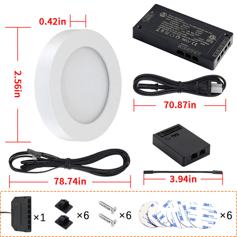 Puck Light Smart LED, température de couleur et luminosité réglables (3000K-6000K), fonctionne avec Alexa / Google Home, contrôle d'application intelligent, montage encastré / en surface pour la cuisine / vitrine