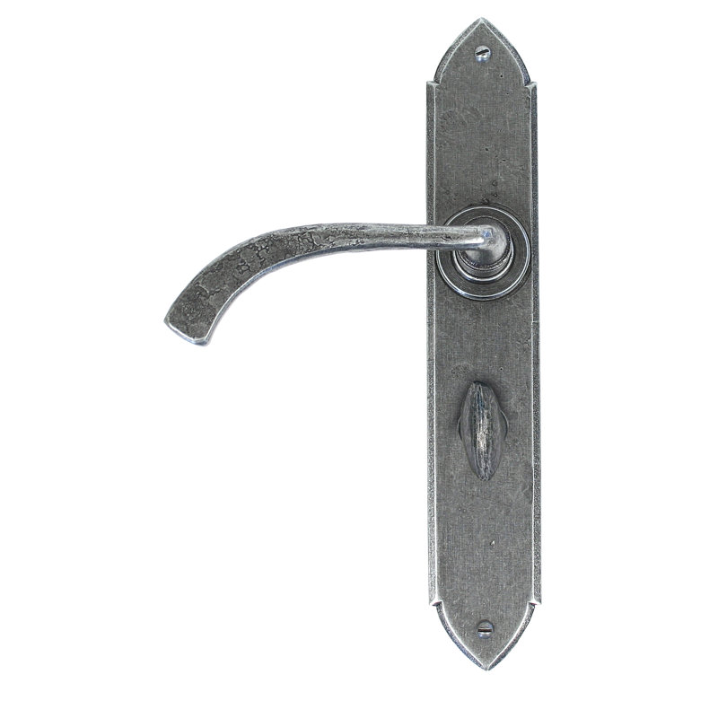 Gothic Bathroom Door Handle, Pewter Patina, Left