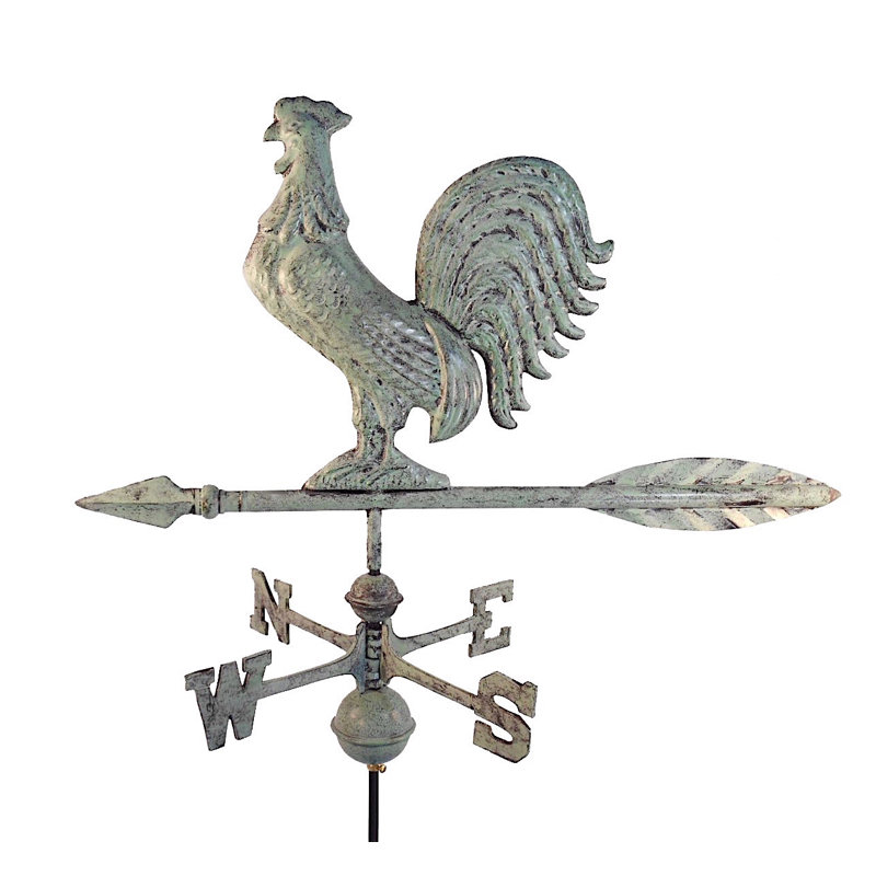 Girouette Speake Rooster, H 29 po x l 14 po x p 25 po, Vert-de-gris
