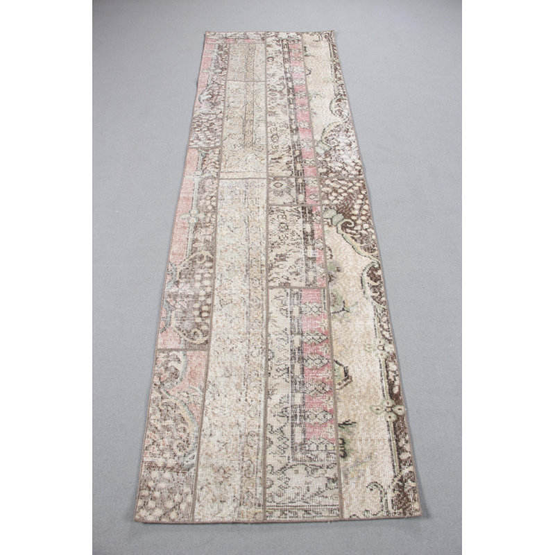 Tapis turc rétro vintage en laine à patchwork idéal pour les escaliers et les couloirs - un ajout exquis à votre décor