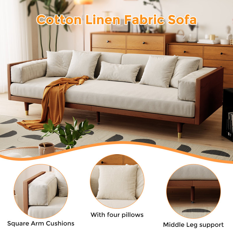 Grimpante 82.68'' Square Arm Compression Foam Cotton Linen Fabric Sofa,with MDF Frame, Coffee