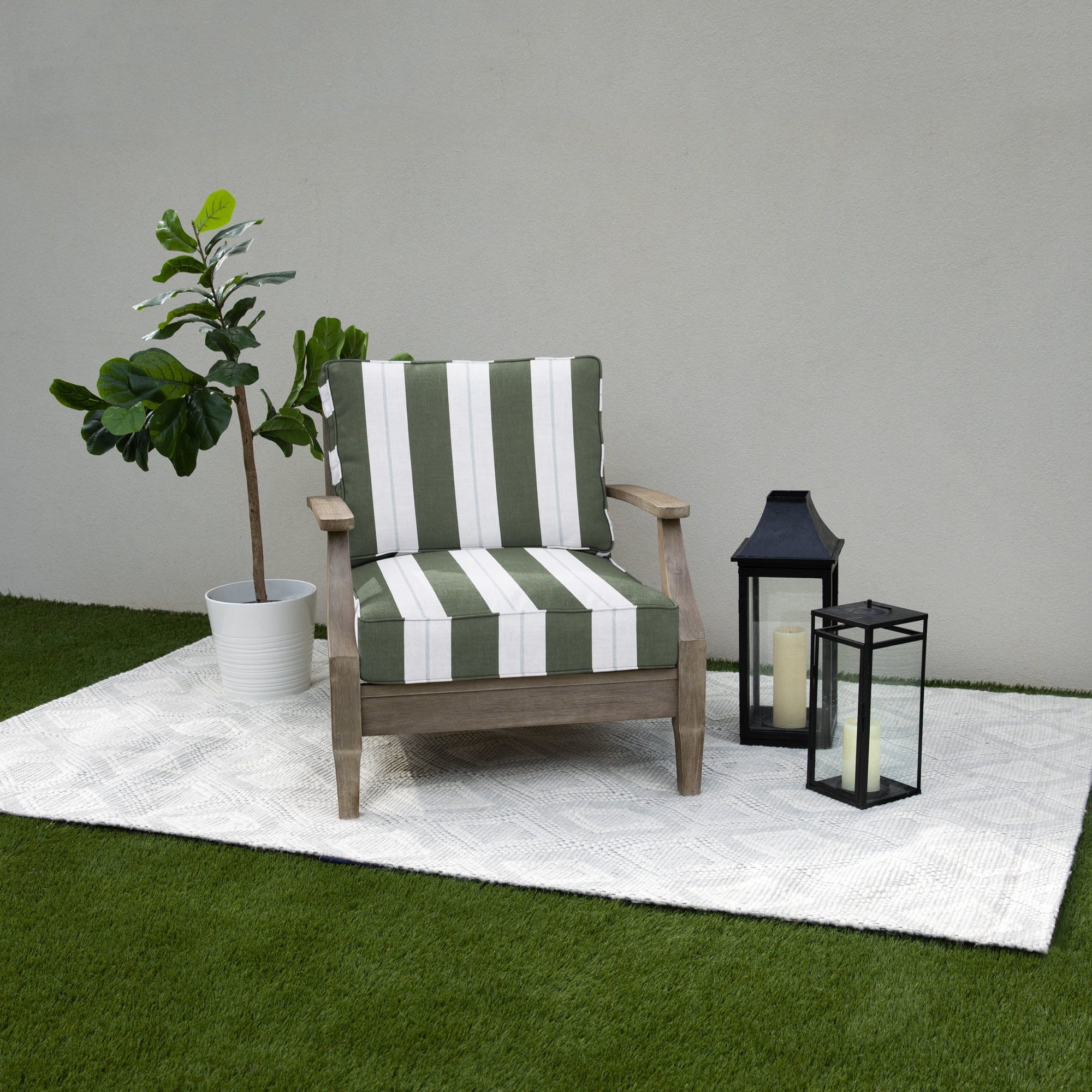 Deana Indoor/Outdoor Sunbrella Striped Seat/Back Cushion, Navy Stripe Sunbrella®, 25" W x 25" D