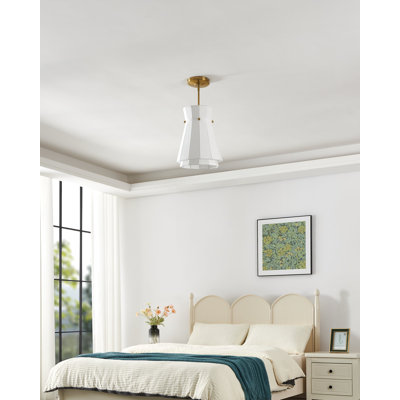 Randell 12-inch 1-light Forged Bronze Convertible Pendant with White Synthetic Silk Shade