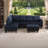  97 in Flared Arm Microfiber Reversible Split L-Shaped 3-Piece Sectional Sofa with Right-Facing Chaise Storage Ottoman for Small Spaces in Midnight Blue