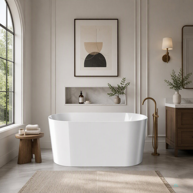 Baignoire autoportante en acrylique de 55 po, petite baignoire, drain chromé Toe-Tap, certifié Cupc