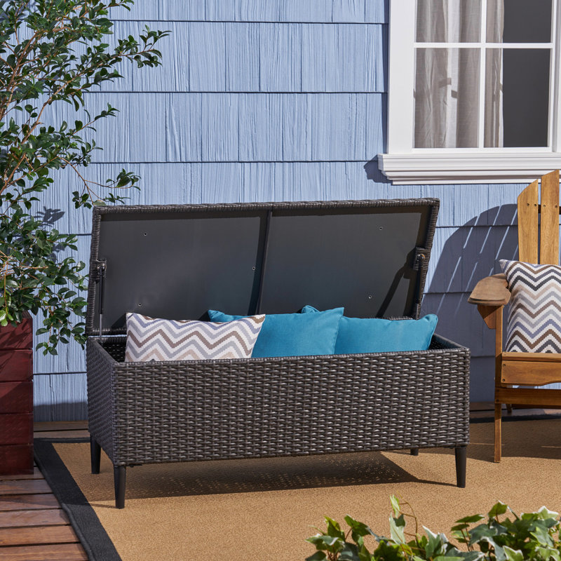 Banc de rangement en rotin pour l'extérieur, Gris