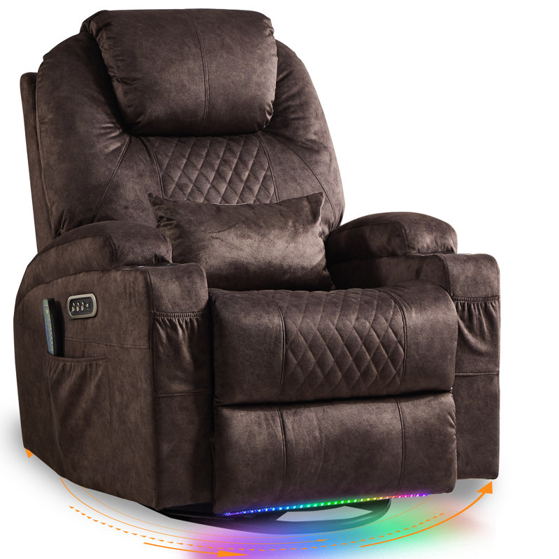 Dual Motor Power Swivel Rocker Recliner Chair for Adults with Heat and Massage,Electric Wall Hugger Rocking Recliner for Nursery Living Room with LED Lights, USB A&C Ports