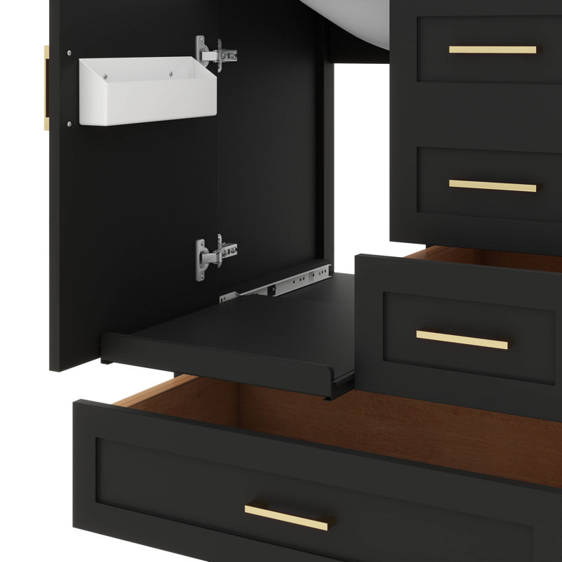 Armoire de rangement pour meuble-lavabo 30 po avec 3 tiroirs et plateau amovible, Noir, Gold