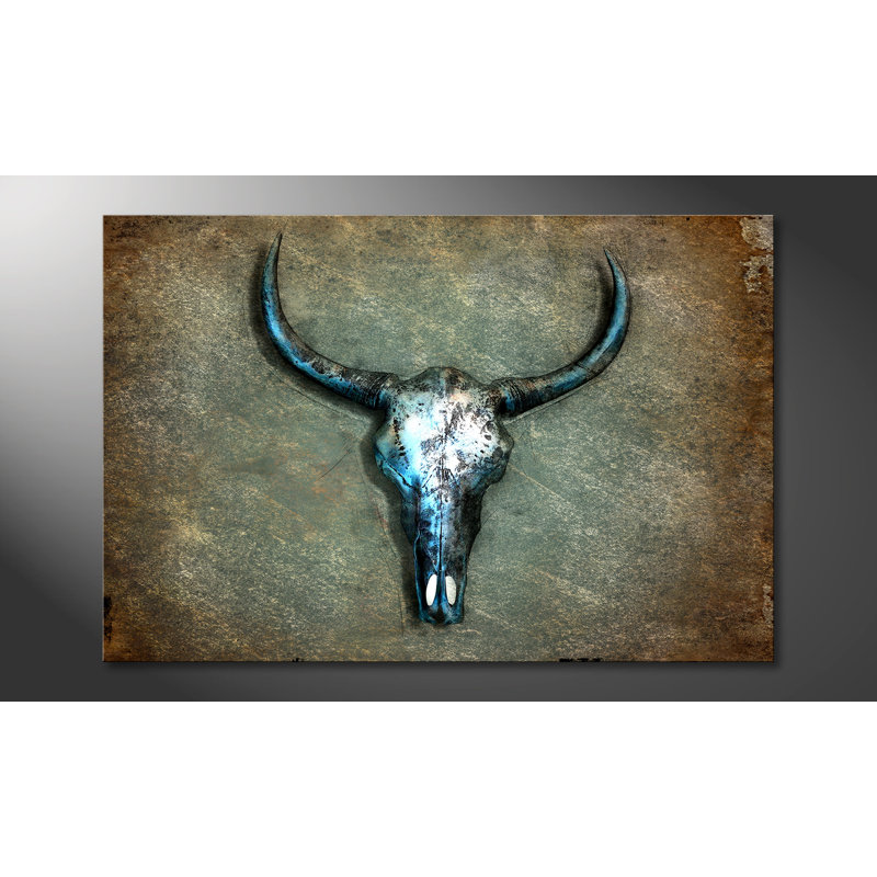Buffalo Skull - Stretched On Wooden Frame Print on Canvas, 80cm H x 120cm W, 100% cotton canvas