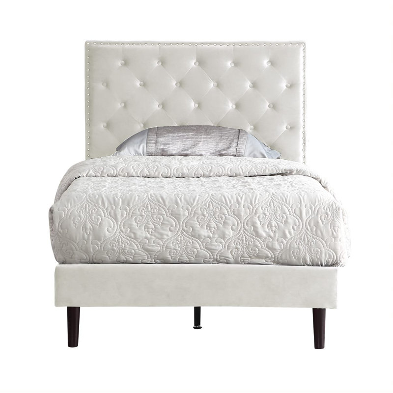 Avrah Upholstered Wingback Bed, Beige, Twin