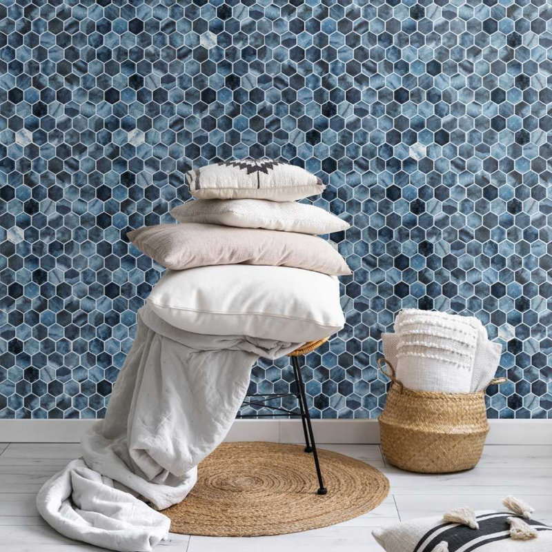 Eterna Hexx 2" x 2" Glass Mosaic Floor and Wall Tile, Onice Blue