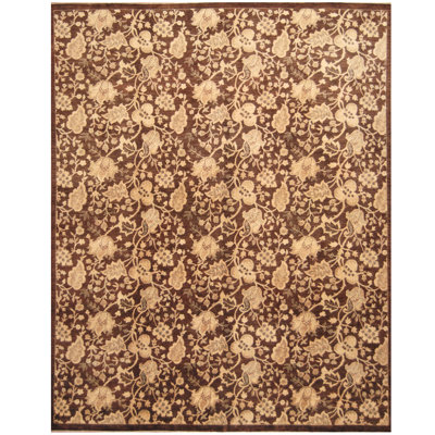 Tapis intérieur de laine brun/beige 7 pi 8 po x 9 po à la main one-of-kind noué la Aziz