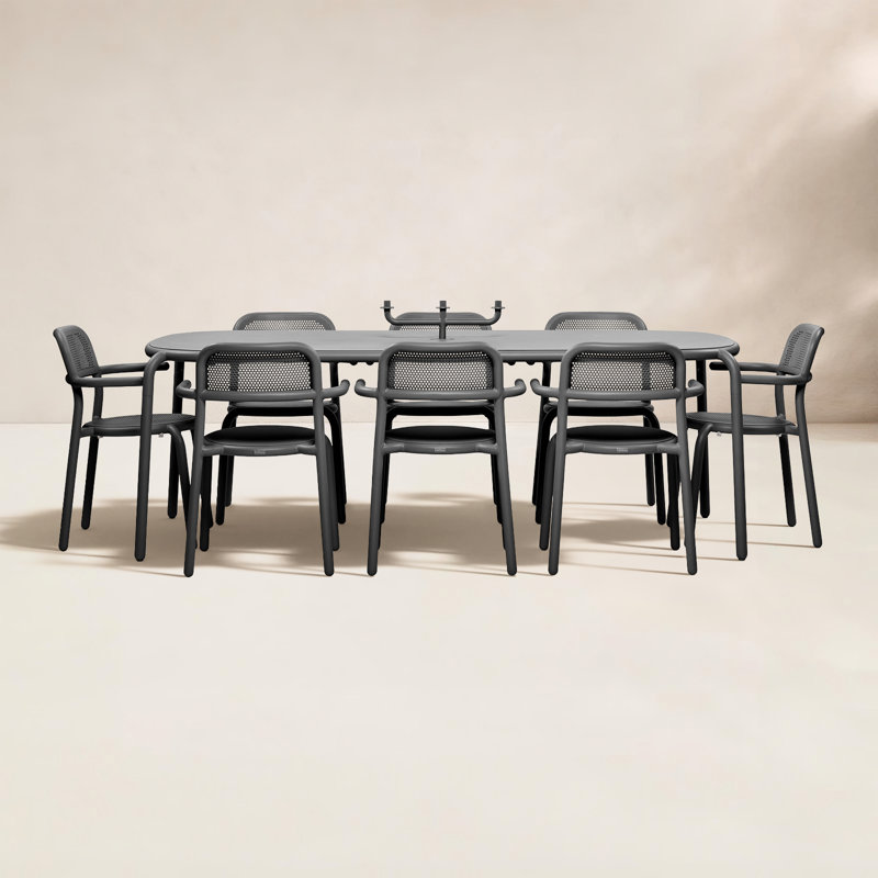 Toní Tablo Outdoor Dining Table Set With Armchairs and Candle Holder, Anthracite