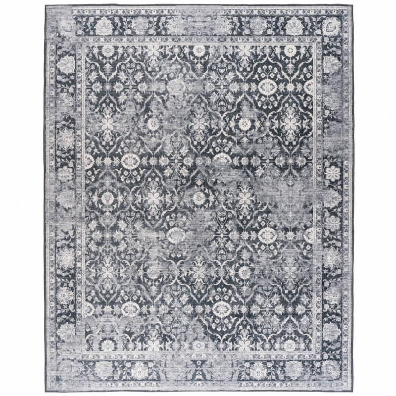 Roshun Noor Vintage Machine Washable Area Rugs, Rectangle 5' x 7', Dark Gray Ivory