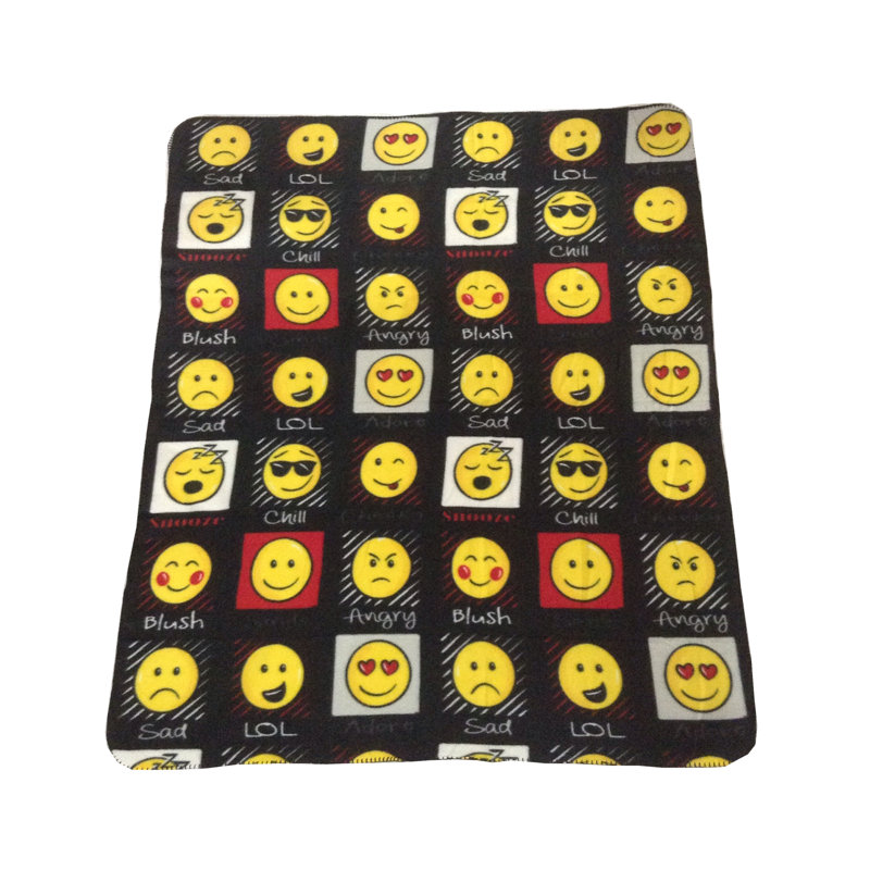 Hollander Fun Emoji Expressions Soft Plush Polar Fleece Blanket, Black