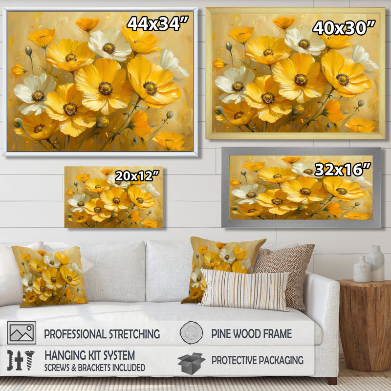 Décoration murale jaune avec bouton d'or jaune Grace Flowers I - Bouton d'or, H 12 po x l 20 po x P 1 po, Toile tendue
