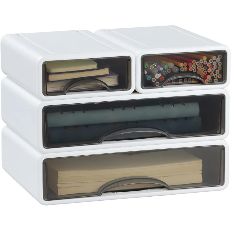 White Stackable Desktop Drawers 4-piece