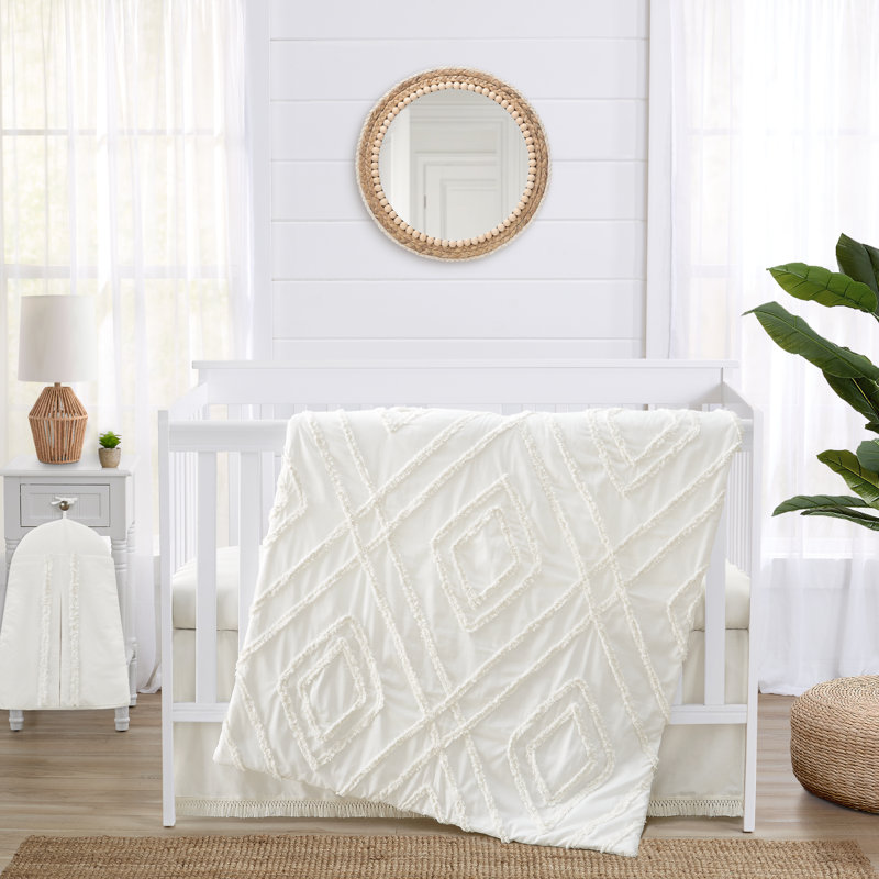 Ensemble de literie pour lit de bébé ivoire Diamond touffeté 4 pièces par Sweet Jojo Designs, Ivoire crème / blanc cassé