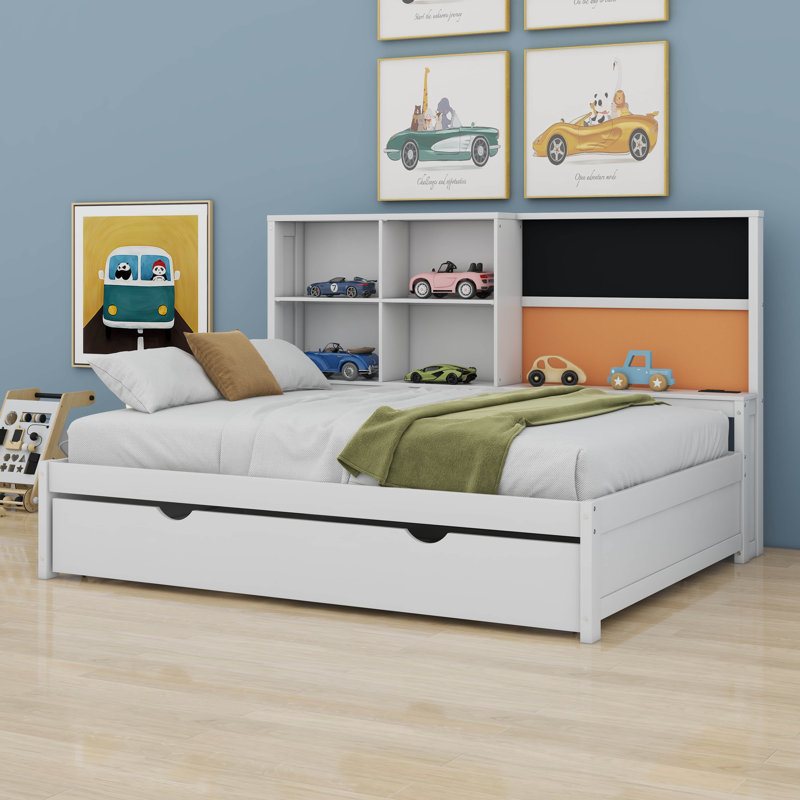 Lit de jour avec tablettes de rangement, Blanc, Simple