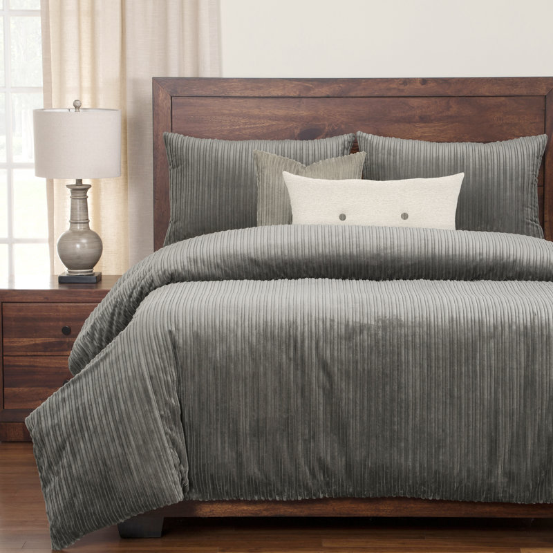 Downy Plush Duvet Cover and Insert Set with Accent Pillows, Full, Gray