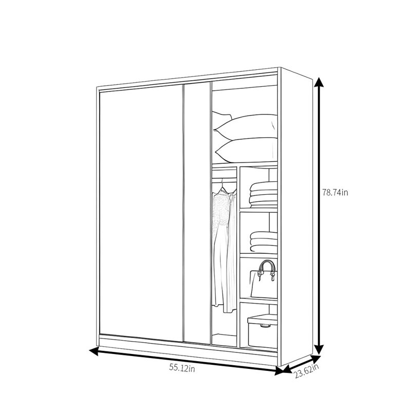 Simple Solid Wood Wardrobe, 79" H x 55" W x 24" D