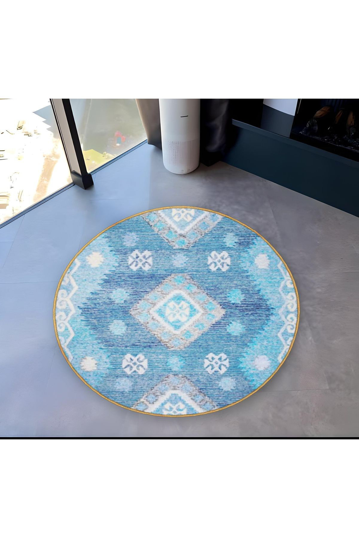 Hokku Designs Round Turquoise Tone Ethnic Pattern Detailed Woven Base ...