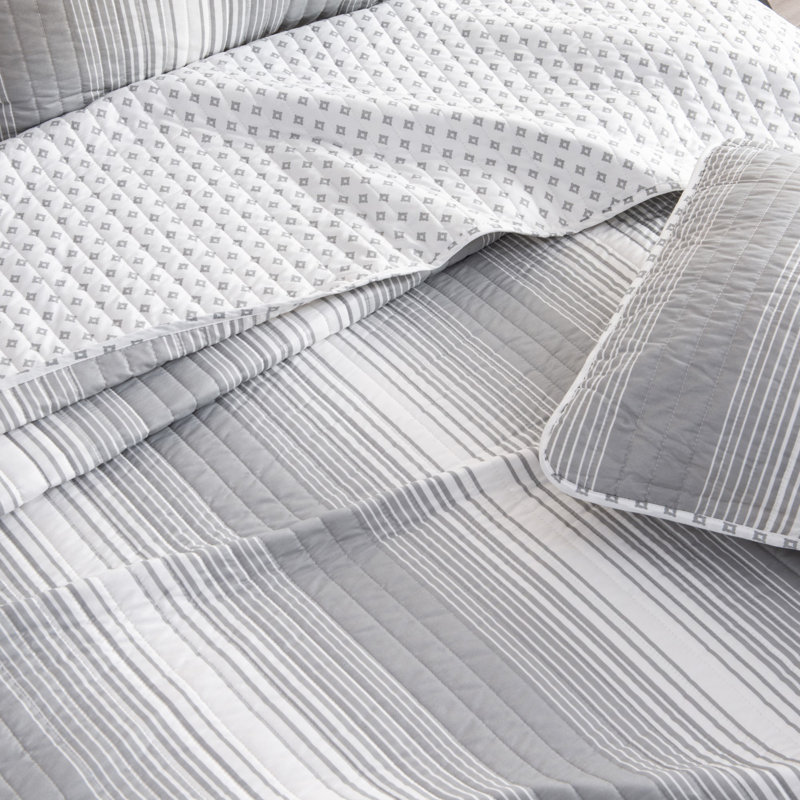 Gray Twin Reversible Microfiber Quilt Set with Pillow Sham