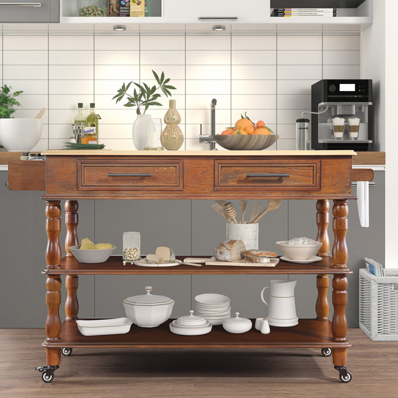 Îlot de cuisine roulant avec rangement, chariot de cuisine, Noyer