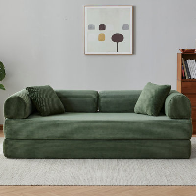 78.7" Corduroy Upholstered Sofa Convertible Floor Sofa Bed With 2 Pillows - No Assembly Required