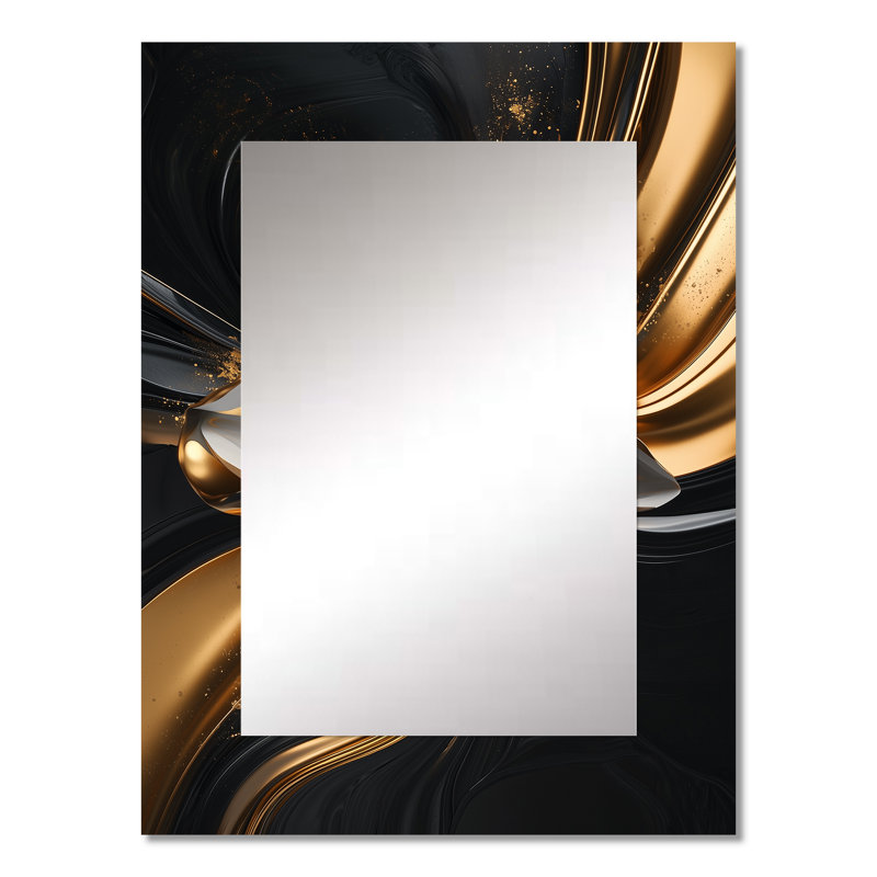 Golden Dahlia Petal Geometry III - Dahlia Wall Mirror, Traditional Decorative Mirror, Printed Metal Art, 32" x 24"