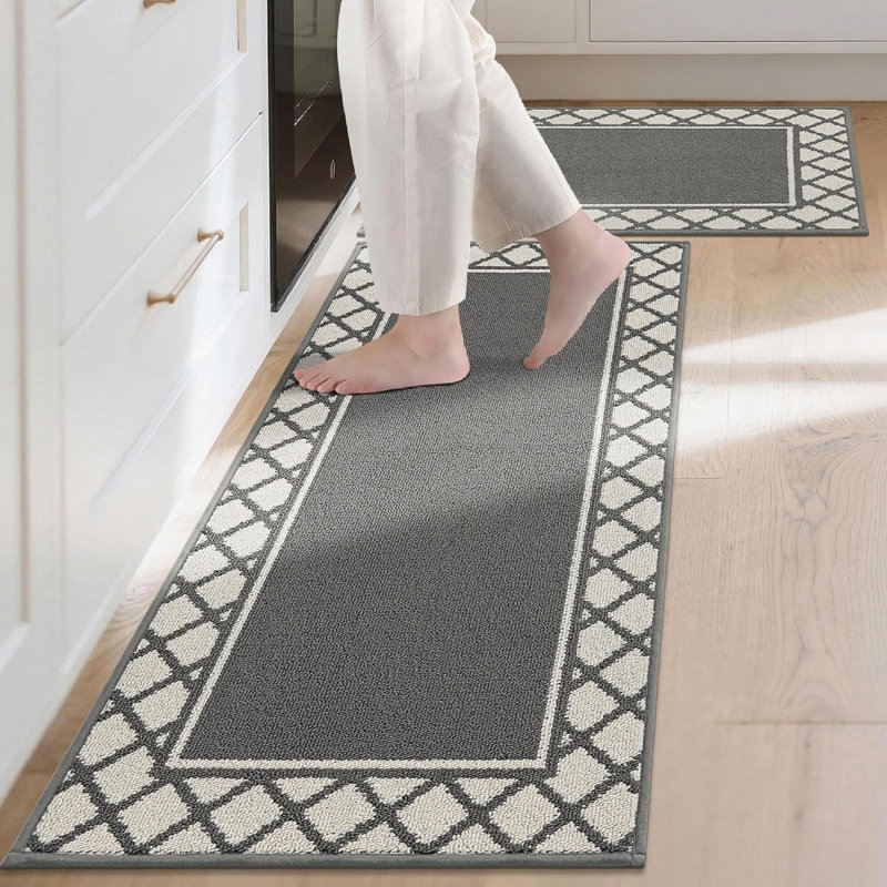 Grey Kitchen Rugs, Washable Nonslip Backed Kitchen Mat Set, Set of 2