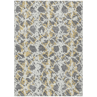 5' X 8' Gray And Ivory Abstract Washable Indoor Outdoor Area Rug