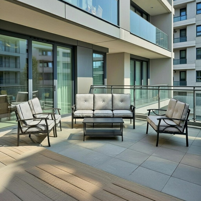 Ensemble de meubles de patio en métal 5 pièces, Gris clair