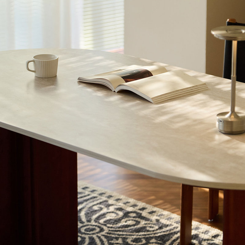 Stylish Rock Slab & Cherry Wood Dining Table., 29.53"H x 70.87"L x 31.5"W