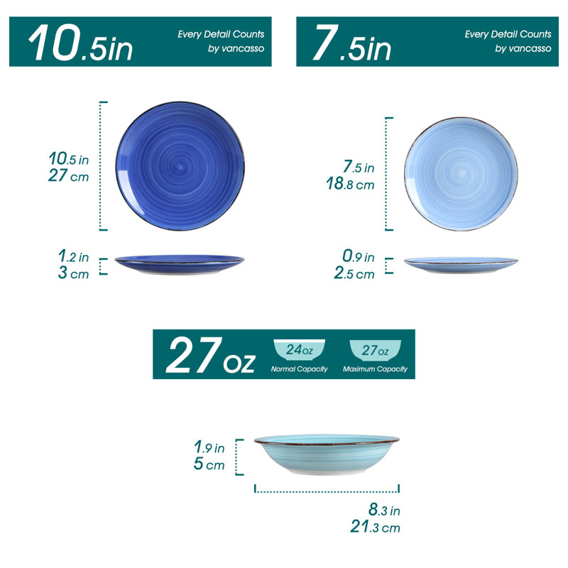 18-Piece Hand-Painted Blue Mix & Match Dinnerware Set for 6, Terracotta with Dot Motif, Includes Dinner Plates, Dessert Plates & Soup Bowls