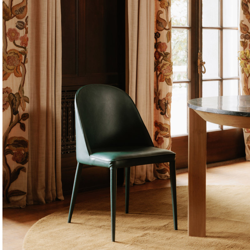 Upholstered Side Chair in Grey, Dark Teal Faux Leather