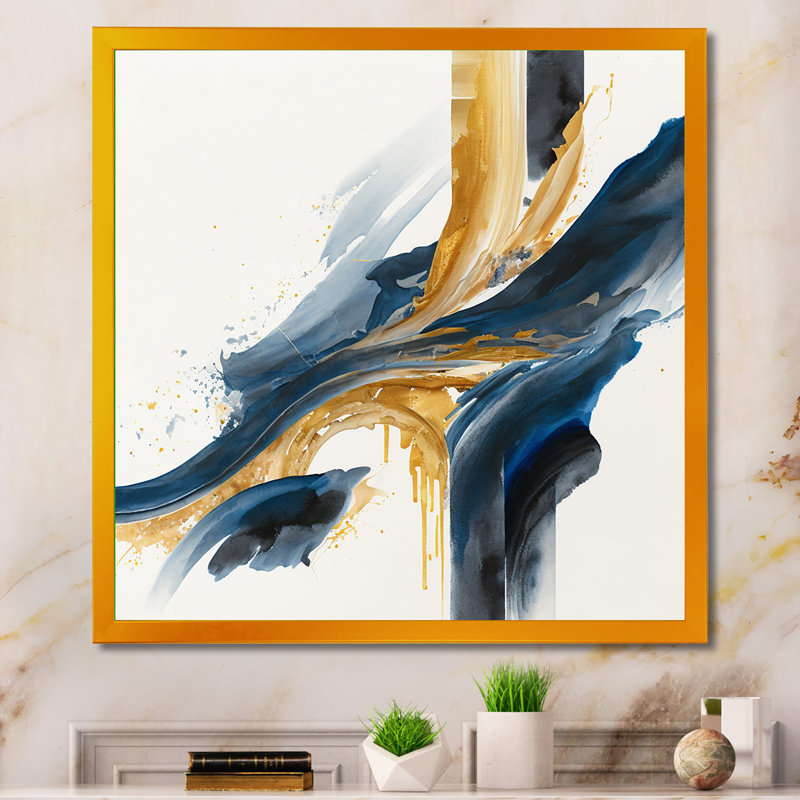 Stylish Spiral Abstract VI - Peinture sur toile, H 16 po x l 16 po x P 1 po, Encadrement doré