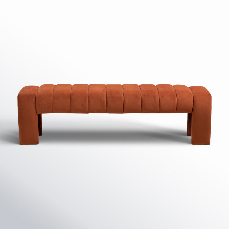 Banc en bois massif Kareem, Velours cognac